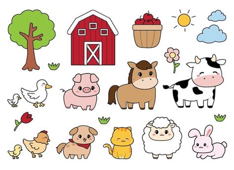 Premium Vector Cute Animal Farm Clipart Vector Kawaii Illustration