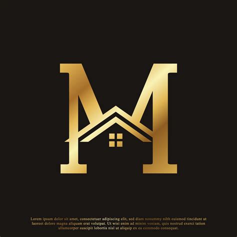 Initial Letter M Home House Golden Logo Design Real Estate Logo