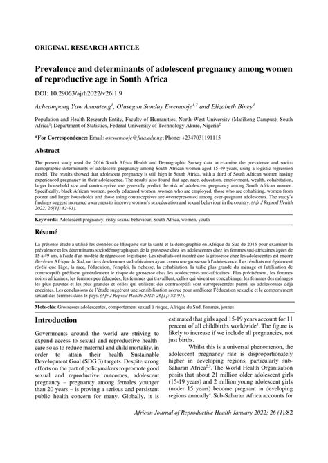 Pdf Prevalence And Determinants Of Adolescent Pregnancy Among Women