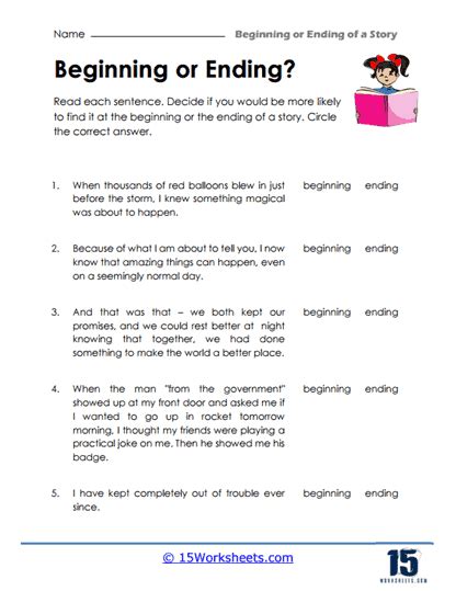 Beginning Or Ending Of A Story Worksheets Worksheets