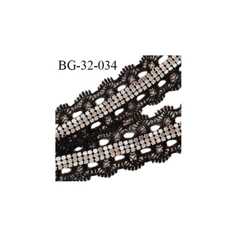 Galon Ruban Dentelle 32 Mm Couleur Noir Avec Bande Sequins Chrome