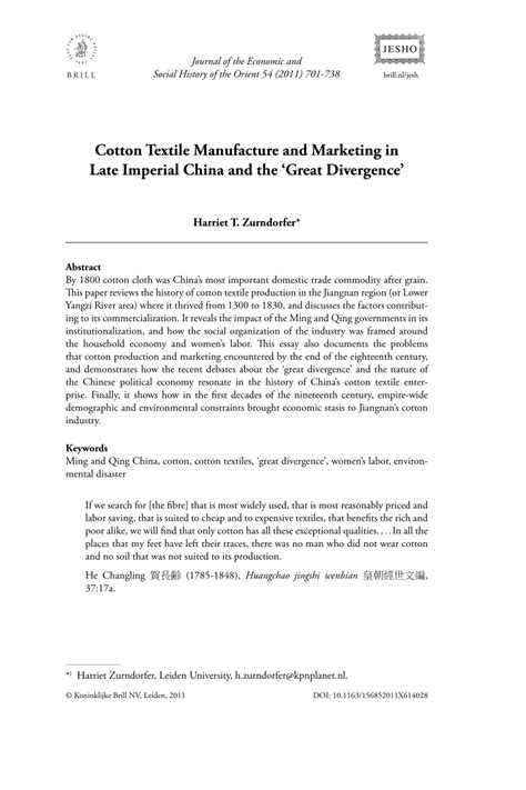 (PDF) Cotton Textile Manufacture and Marketing in Late Imperial China ...