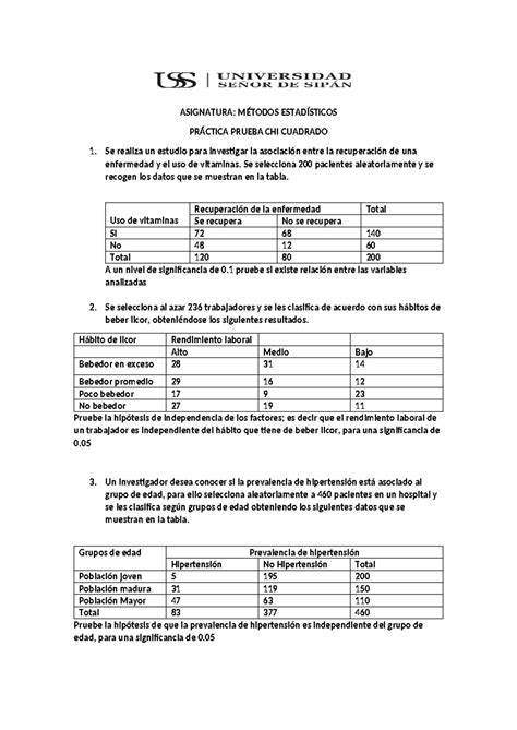 Práctica CHI Cuadrado ASIGNATURA MÉTODOS ESTADÍSTICOS PRÁCTICA