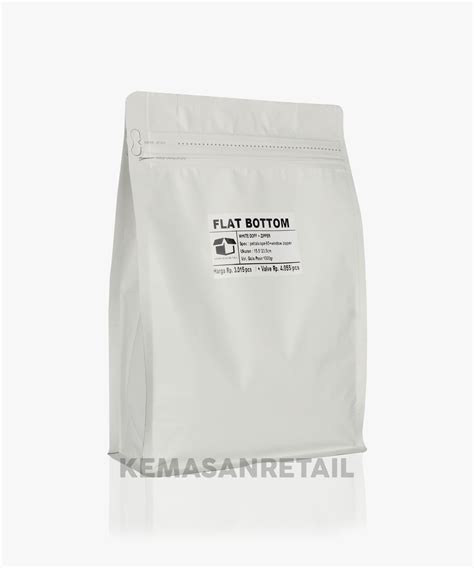 Kemasan Flat Bottom Zipper Alumunium Putih Doff 15 5x23 1000gr