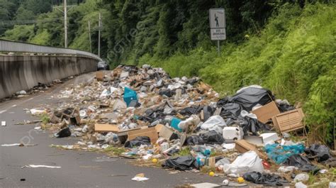 Background Sampah Di Pinggir Jalan Sejumlah Besar Sampah Dibuang Di