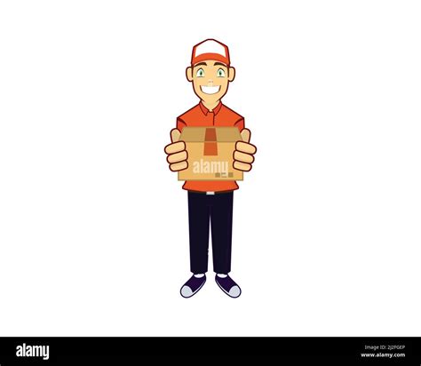 Delivery Man Giving A Box To Consumer Or Recipient Mascot Illustration