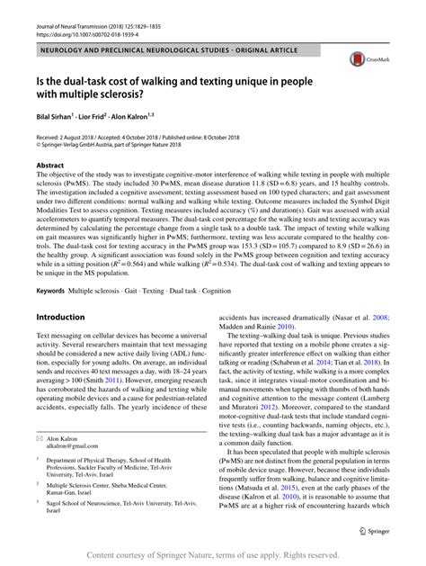 Is The Dual Task Cost Of Walking And Texting Unique In People With