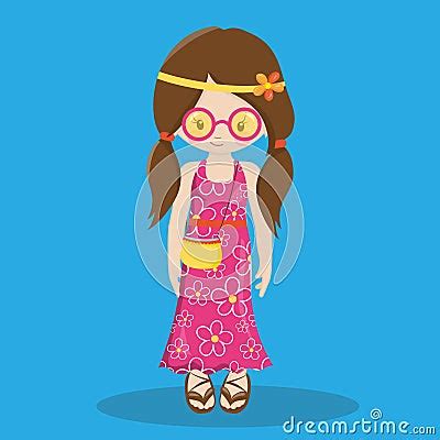 Hippies Girl Cartoon Vector Cartoondealer