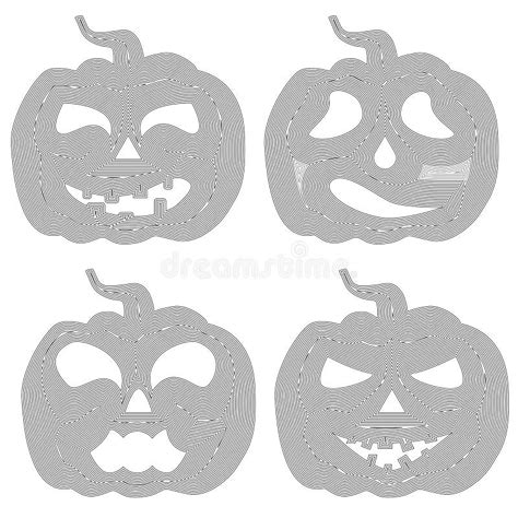 Halloween Pumpkin With Various Expressions Silhouette Lines Vector