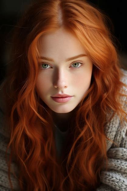 Premium Ai Image A Woman With Long Red Hair And Green Eyes