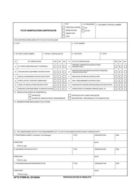 Afto Form 82 Fill Out Sign Online And Download Printable Pdf