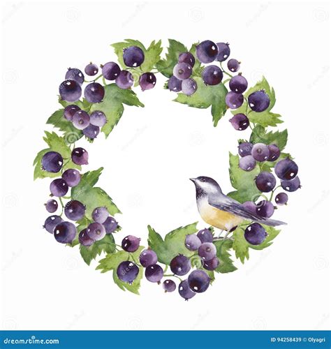 Watercolor Floral Wreath With Bird Stock Illustration Illustration Of