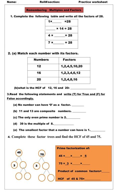 Factors And Multiples Interactive Exercise Live Worksheets