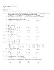 Hakeem Algebra Midterm Review Questions Only Pdf Algebra Mid Term