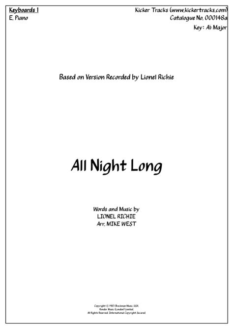 All Night Long All Night Arr Michael Storeton West By Lionel Richie Sheet Music For Piano