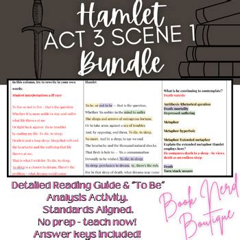 Hamlet Act 3 Scene 1 Study Guide & "To Be" Soliloquy Analysis | TPT