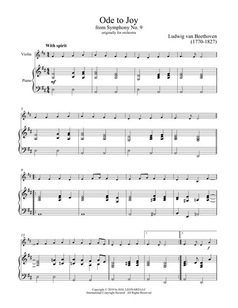 Ode To Joy By Ludwig Van Beethoven Sheet Music For Violin And Piano At