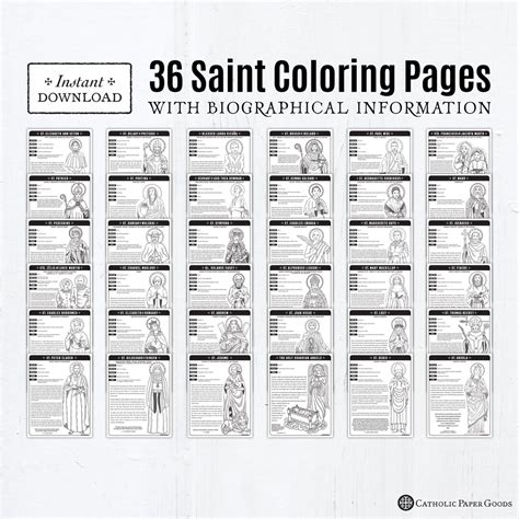 36 Catholic Saint Coloring Pages With Biographical Information Bundle 1 Catholic Printables