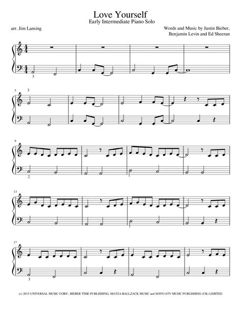 Love Yourself Arr Jim Lansing By Justin Bieber Sheet Music For Easy