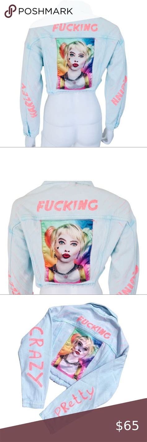 Harley Quinn Bird Of Prey Baby Blue Denim Cropped Jacket Custom Made S