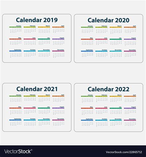 Calendar 2019 2020 2021 Royalty Free Vector Image