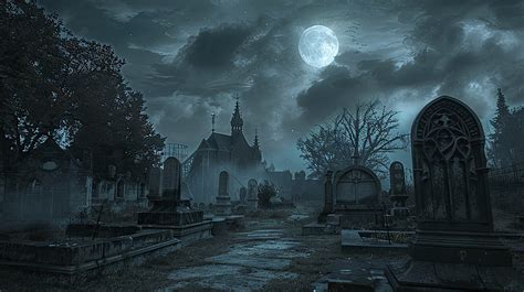 cemetery  foggy moonlight night  castle  dark background
