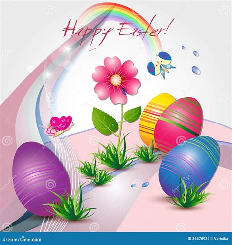 Easter Card With Colored Eggs And Flowers Stock Vector Illustration