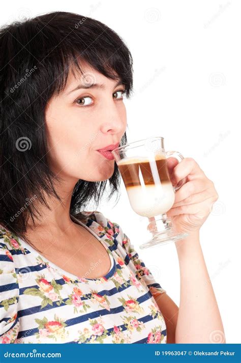 Beautiful Brunette Woman Drinks Stock Image Image Of Looking Caucasian