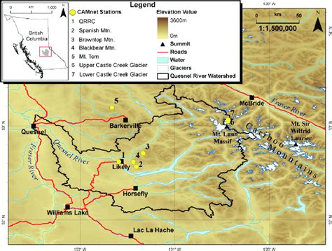 Map Of The Cariboo Mountains Of British Columbia Including The Location