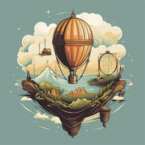 Premium AI Image There Is A Hot Air Balloon Flying Over A Mountain