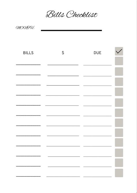 This Pin Is A Simple Black And White Monthly Bills Tracker Printable