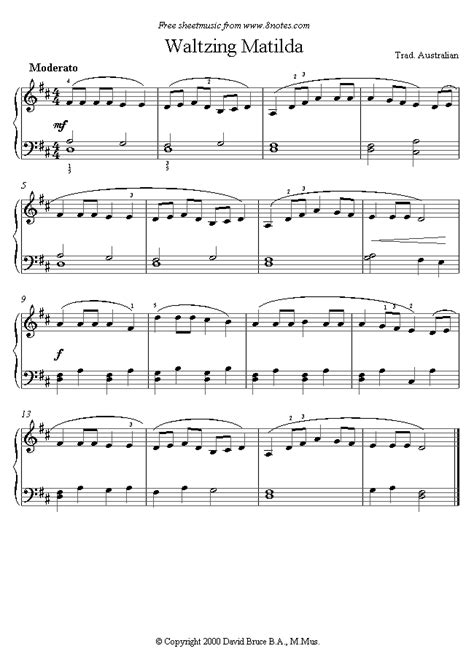 Waltzing Matilda Sheet Music For Piano Notes