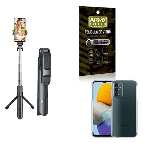 Kit Tripé de Selfie Capinha Samsung M23 Película 3D Armyshield