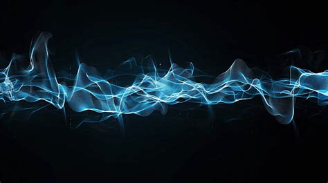 Abstract Light Blue Signal Effect With Sound Waves Oscillating On Black