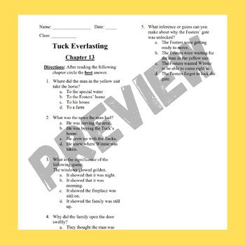 Tuck Everlasting Book Test Chapter By Ms Baileys Classroom Tpt