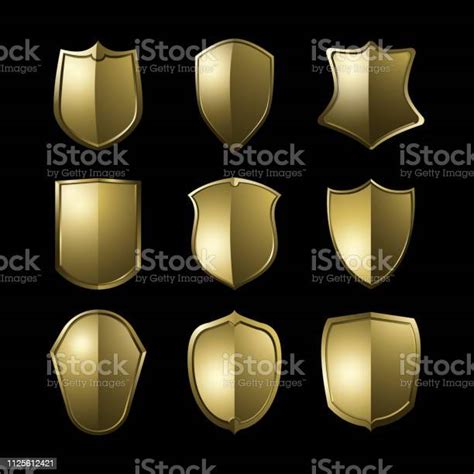 Golden Baroque Shield Elements Vector Set Stock Illustration Download