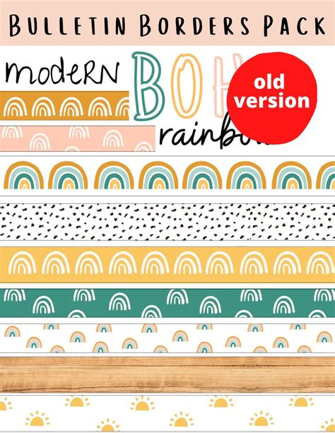 Modern Boho Rainbow Bulletin Board Borders Pack Etsy