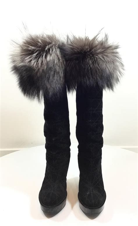 Christian Dior Cannage Suede Boots With Fox Fur At 1stdibs Dior Boots