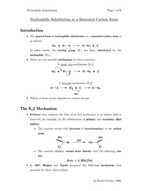 Solution Nucleophilic Substitution At A Saturated Carbon Atom