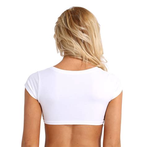 Sexy Womens Cotton Short Sleeve Crop Top T Shirt Letter Tees Blouse