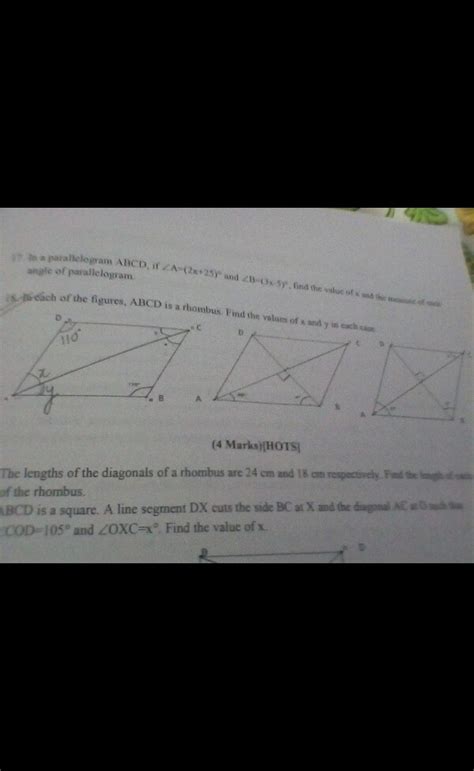 In Each Of The Figure ABCD Is A Rhombus Find The Values Of X And Y In