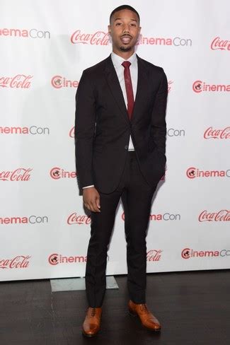 Michael B. Jordan wearing Black Suit, White Dress Shirt, Brown Leather ...