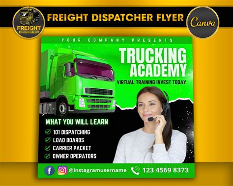 Freight Dispatcher Flyer Canva Truck Flyer Template Editable Social