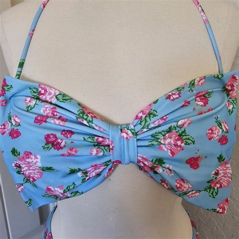 Floral Bow Bikini Nwot Never Worn Cute Blue And Depop