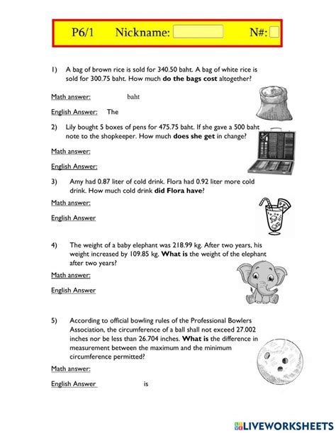 Decimal Word Problems Worksheet Live Worksheets Worksheets Library