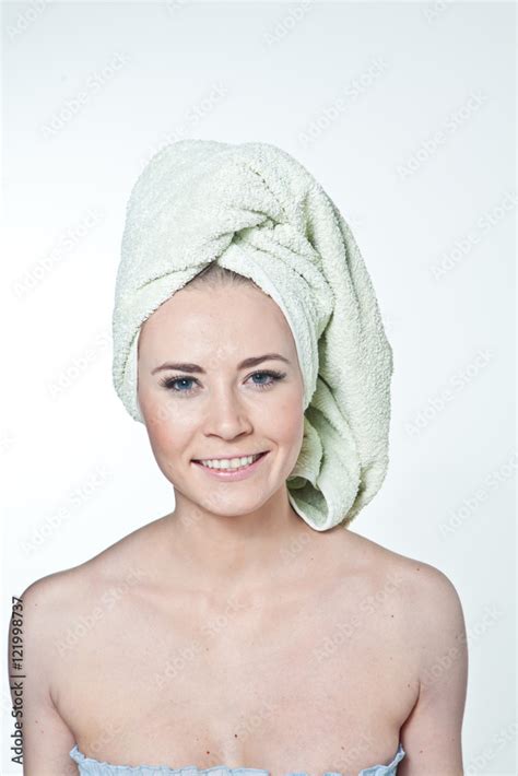 Smiling Girl With Towel Beautiful Well Groomed Girl During Medical