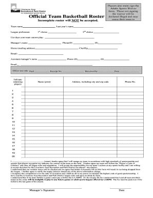 Fillable Online Larpd Dst Ca Team Roster Form Livermore Area