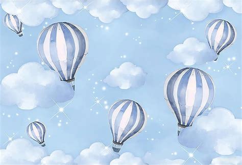 Hot Air Balloon Backdrop Blue Sky White Clouds Boy Birthday Party Background For Photography