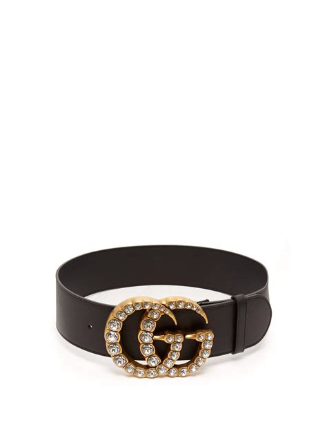 Gucci Tweed Crystal Embellished Gg Logo Leather Belt In Black Lyst