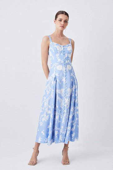 Lydia Millen Petite Linen Placement Floral Midi Dress Karen Millen